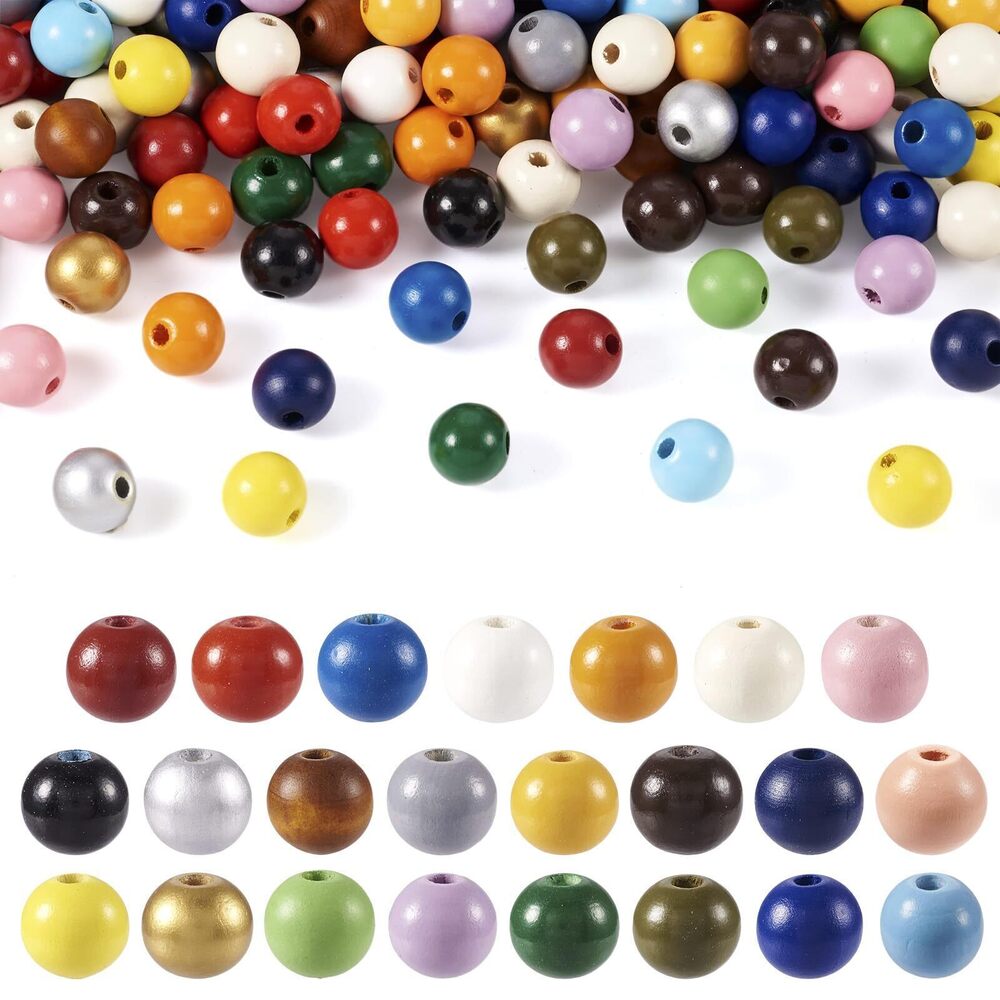 2126 230Pcs Natural Wood Beads Heart Star 23 Colors Round Painted Wooden